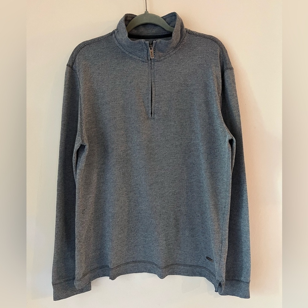 Rodd & Gunn Mens size L Brown Quarter Zip Sweatshirt Heather Gray Elbow Patch